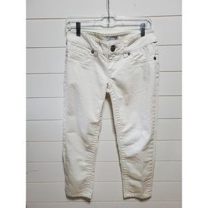 Seven 7 womens size 2 cropped white denim jeans distressed embroidery pockets